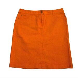 Boden Coral Orange Midi Length Cotton Denim‎ Skirt Size 12 Long